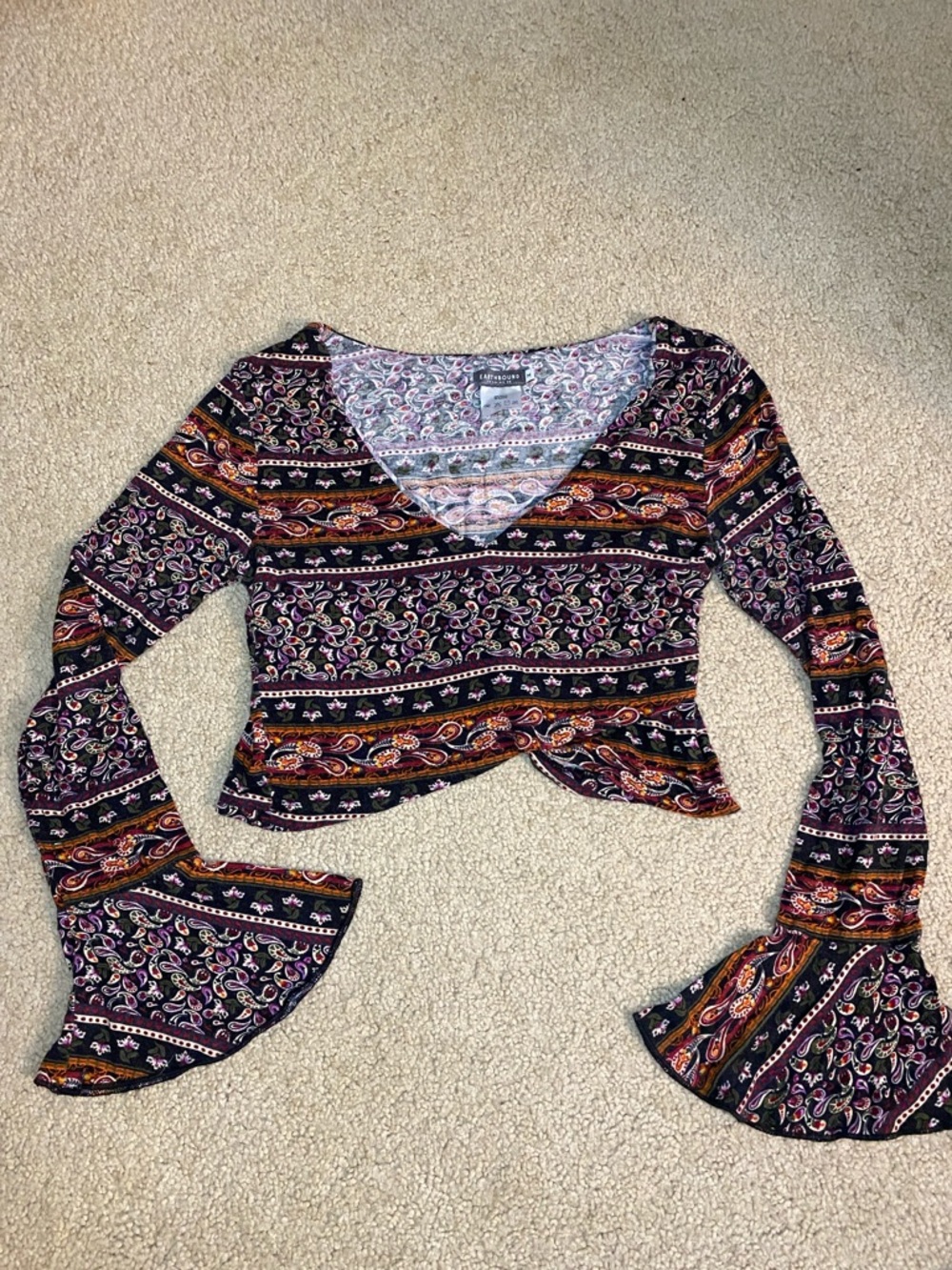 Boho Patterned Crop Top - Black Multi